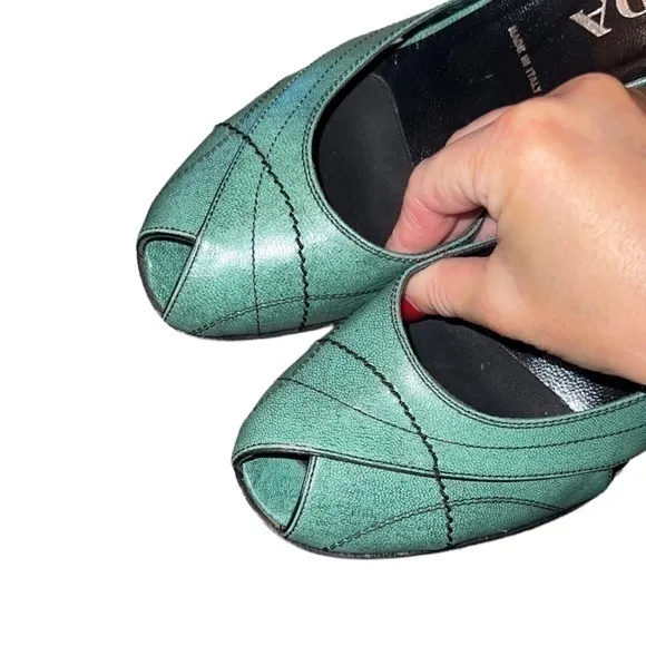Prada Vintage Green Leather Block‎ Heel Sandals Mules