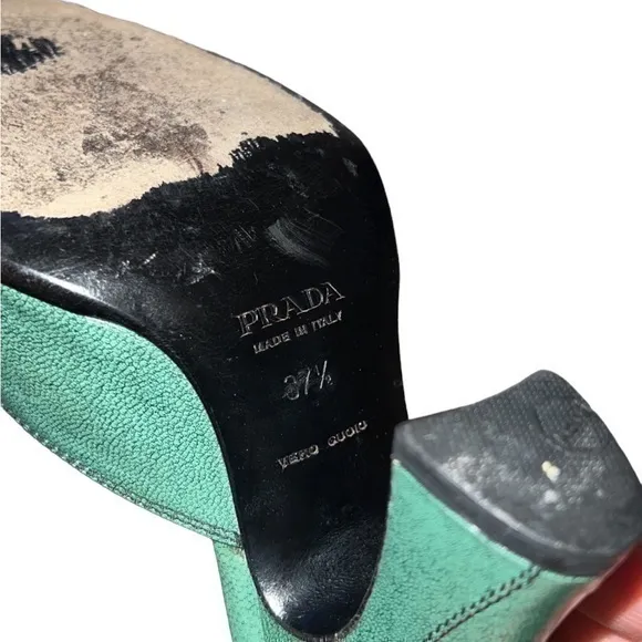 Prada Vintage Green Leather Block‎ Heel Sandals Mules