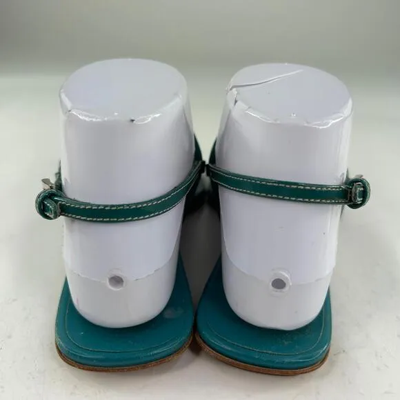 Prada Womens T-Strap Thong Sandals US 5 Turquoise Blue Flat Shoes Ankle Strap
