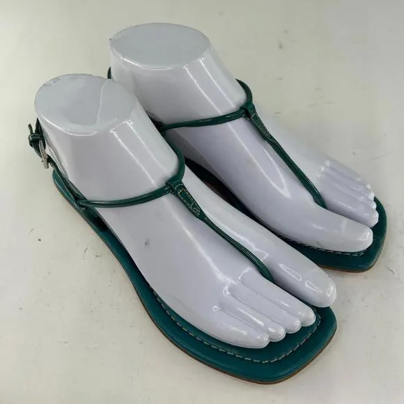 Prada Womens T-Strap Thong Sandals US 5 Turquoise Blue Flat Shoes Ankle Strap