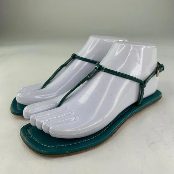 Prada Womens T-Strap Thong Sandals US 5 Turquoise Blue Flat Shoes Ankle Strap
