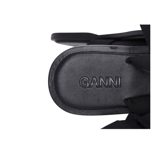 Pre Loved Ganni Puffy Wrap Sandals in Black Canvas Women Flats
