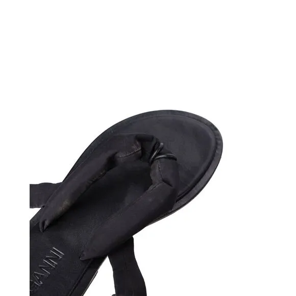 Pre Loved Ganni Puffy Wrap Sandals in Black Canvas Women Flats