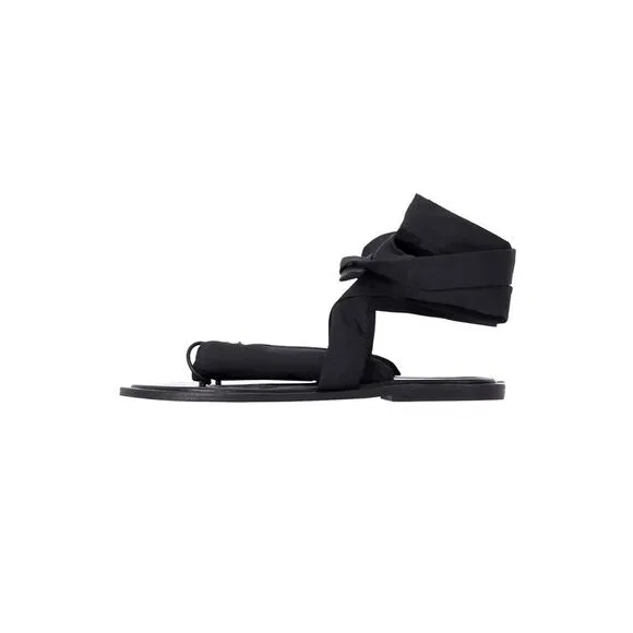 Pre Loved Ganni Puffy Wrap Sandals in Black Canvas Women Flats