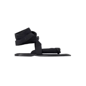 Pre Loved Ganni Puffy Wrap Sandals in Black Canvas Women Flats