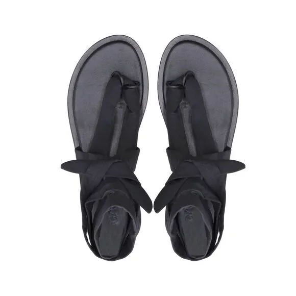Pre Loved Ganni Puffy Wrap Sandals in Black Canvas Women Flats