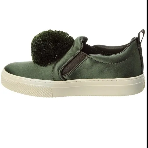 Price firm - TORY BURCH Daphne Pom Pom Satin Luxe Platform Sneakers Size 6