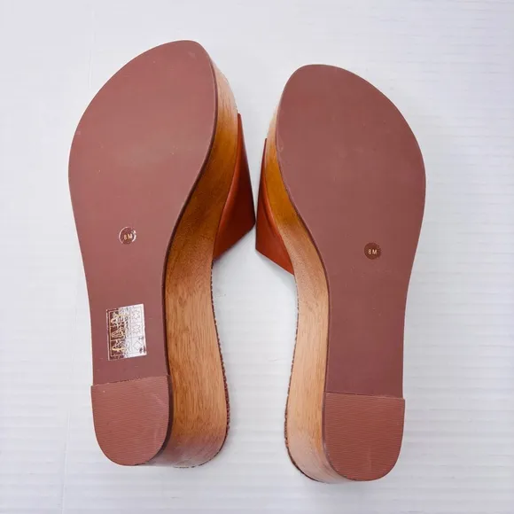 Price firm TORY BURCH Patty Leather Platform Wedge Slide Sandals Size 8