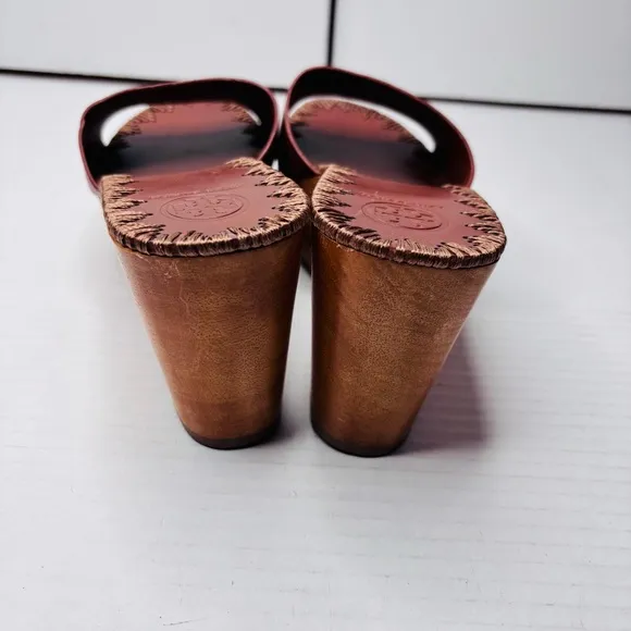 Price firm TORY BURCH Patty Leather Platform Wedge Slide Sandals Size 8