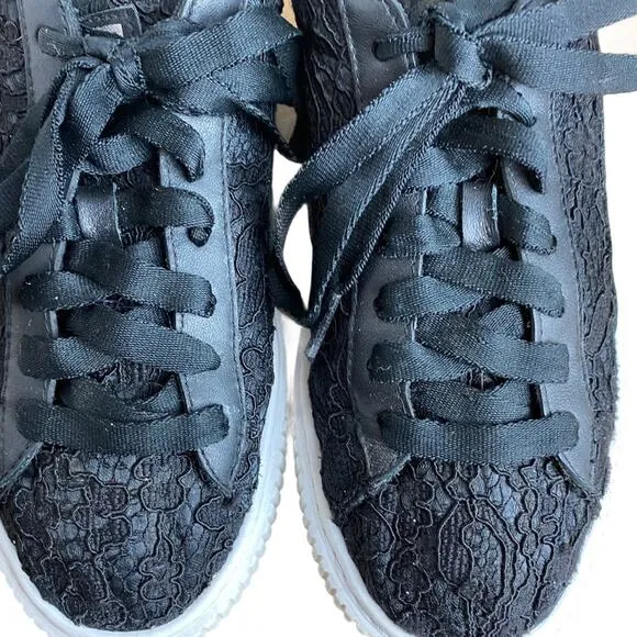 Puma Basket Classic Floral Lace Lace Up Platform Sneakers Sz 8 Black