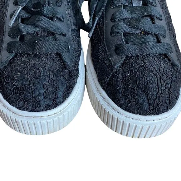 Puma Basket Classic Floral Lace Lace Up Platform Sneakers Sz 8 Black