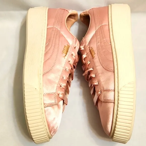Puma Basket Pink Platform Satin Low Lace-up sneaker (w size 7.5)