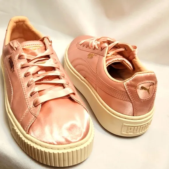 Puma Basket Pink Platform Satin Low Lace-up sneaker (w size 7.5)