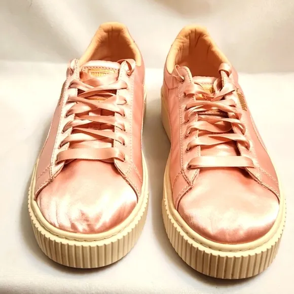 Puma Basket Pink Platform Satin Low Lace-up sneaker (w size 7.5)