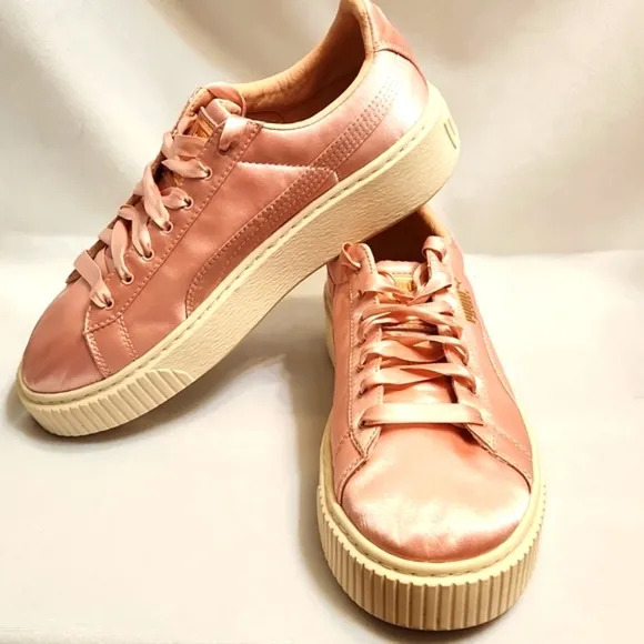 Puma Basket Pink Platform Satin Low Lace-up sneaker (w size 7.5)