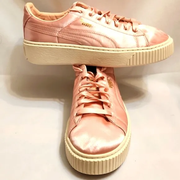 Puma Basket Pink Platform Satin Low Lace-up sneaker (w size 7.5)