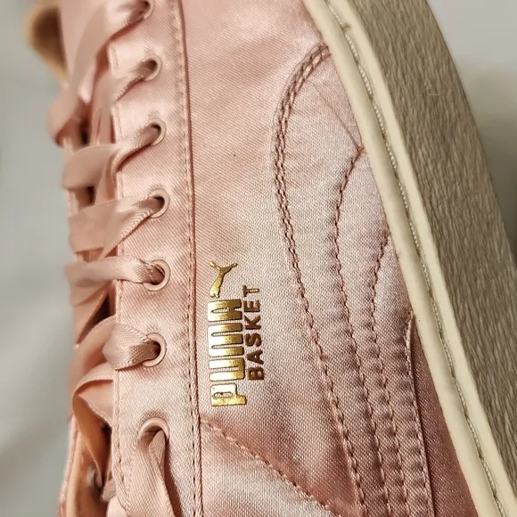 Puma Basket Pink Platform Satin Low Lace-up sneaker (w size 7.5)