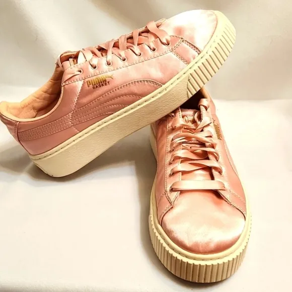 Puma Basket Pink Platform Satin Low Lace-up sneaker (w size 7.5)