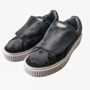 Puma Basket Platform Strap Velvet Rope Platform Sneakers Black Size 7