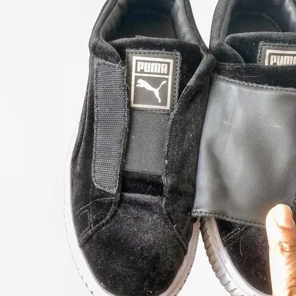 Puma Basket Platform Strap Velvet Rope Platform Sneakers Black Size 7
