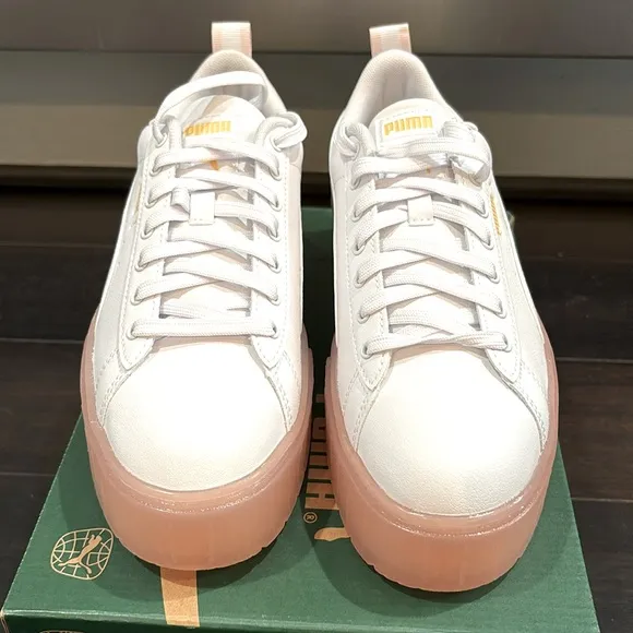 PUMA MAYZE BEACH DAYS PLATFORM SNEAKERS IN WHITE/FROSTY PINK SZ 9,11 NEW IN BOX!