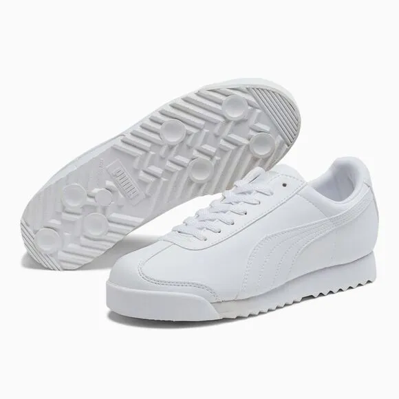 PUMA Roma Basic PS Big Kid’s White-Gray-Violet Low Top Casual Sneakers Size 2C