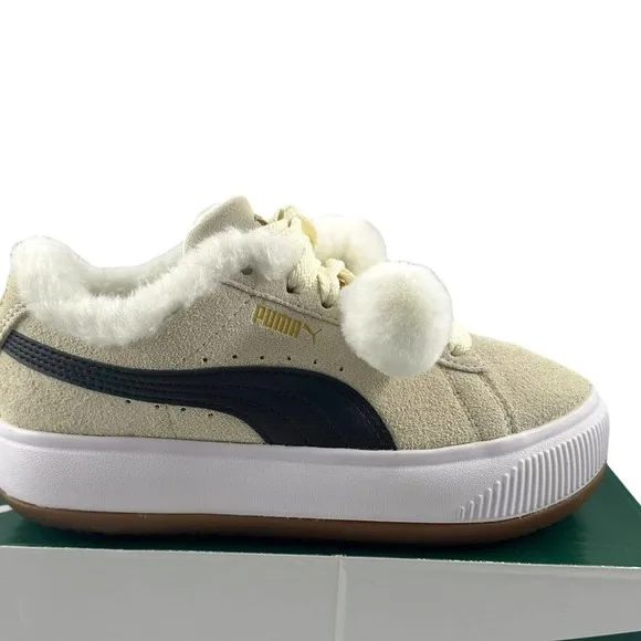 Puma Suede Mayu Faux fur Lined Whisper White Women Casual Platform Sneaker Sz 6