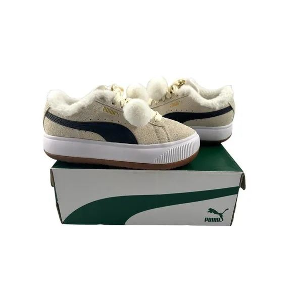 Puma Suede Mayu Faux fur Lined Whisper White Women Casual Platform Sneaker Sz 6