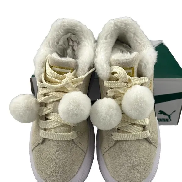 Puma Suede Mayu Faux fur Lined Whisper White Women Casual Platform Sneaker Sz 6