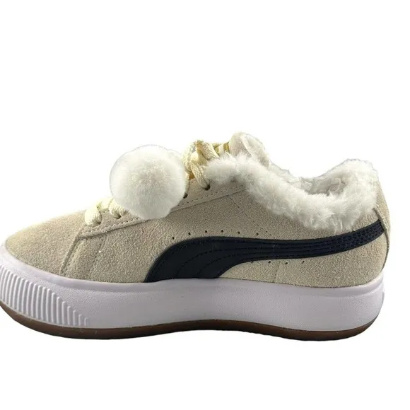 Puma Suede Mayu Faux fur Lined Whisper White Women Casual Platform Sneaker Sz 6