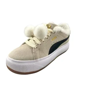 Puma Suede Mayu Faux fur Lined Whisper White Women Casual Platform Sneaker Sz 6