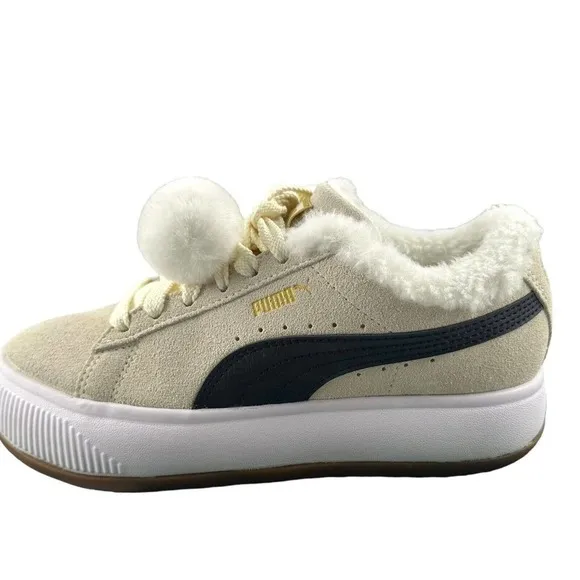 Puma Suede Mayu Faux fur Lined Whisper White Women Casual Platform Sneaker Sz 6