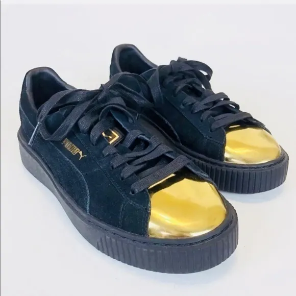 Puma Suede Platform‎ Sneakers Black With Gold Top