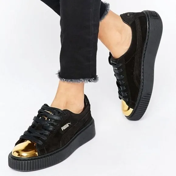 Puma Suede Platform‎ Sneakers Black With Gold Top