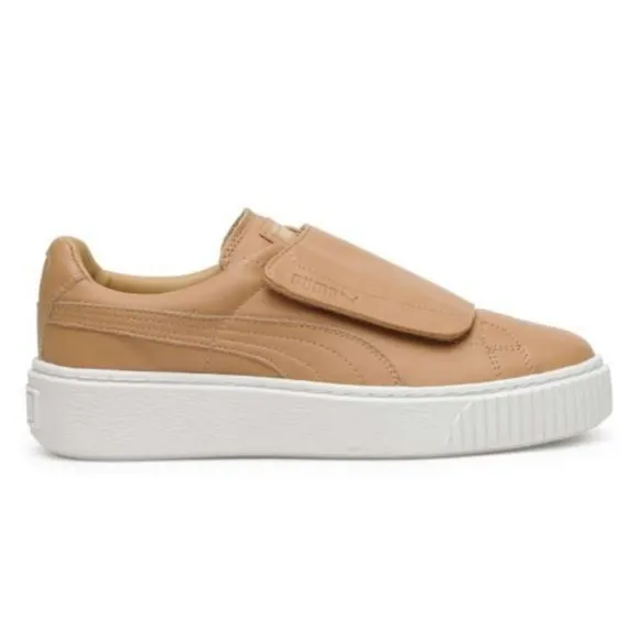 PUMA // super soft natural birch leather velcro strap platform sneakers