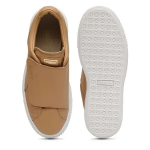 PUMA // super soft natural birch leather velcro strap platform sneakers