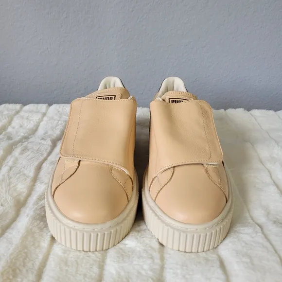 PUMA // super soft natural birch leather velcro strap platform sneakers