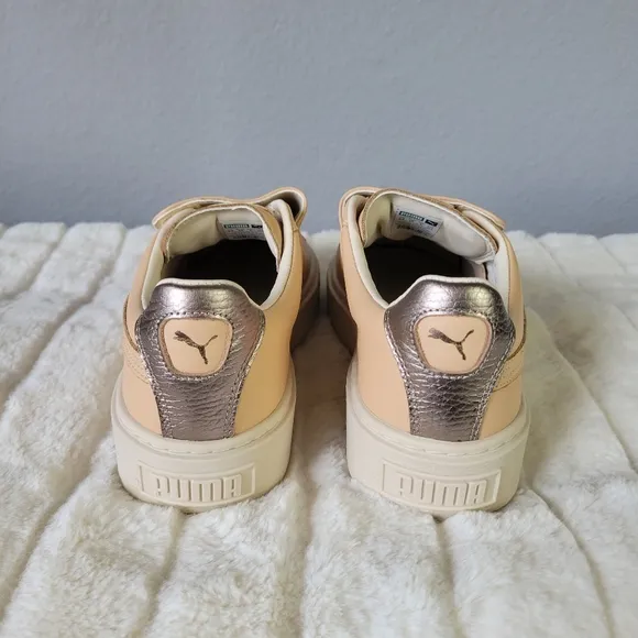 PUMA // super soft natural birch leather velcro strap platform sneakers