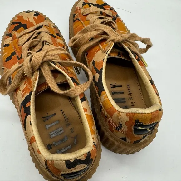 Puma x fenty creepers Rihanna orange camo platform leather sneakers women’s 7.5