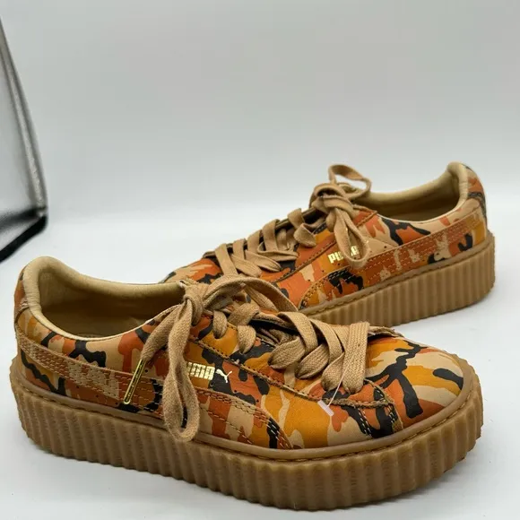 Puma x fenty creepers Rihanna orange camo platform leather sneakers women’s 7.5