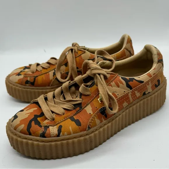 Puma x fenty creepers Rihanna orange camo platform leather sneakers women’s 7.5