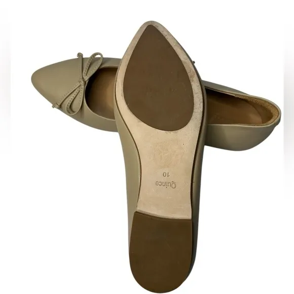 Quince Italian Leather Bow Pointed Women’s Flats Size 10 Color Almond