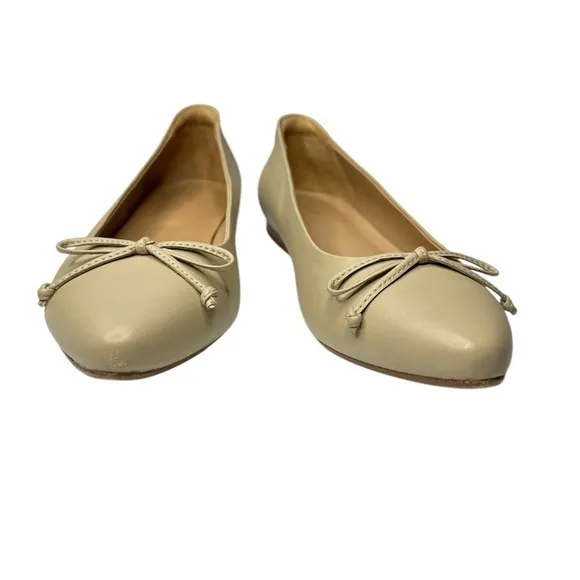 Quince Italian Leather Bow Pointed Women’s Flats Size 10 Color Almond
