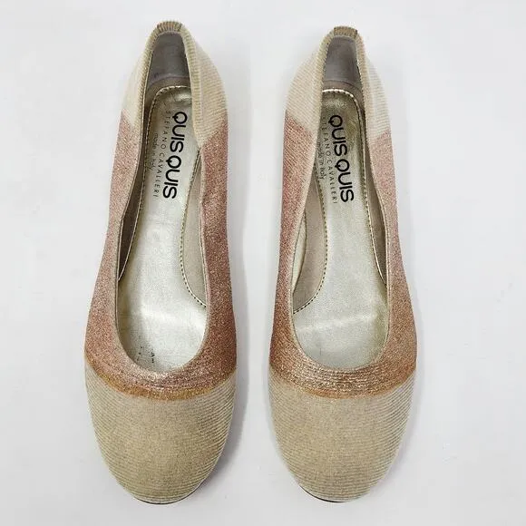 Quis Quis by Stefano Cavalleri Ballet Flats Girls EU39/US7 Cream &amp; Pink Glitter