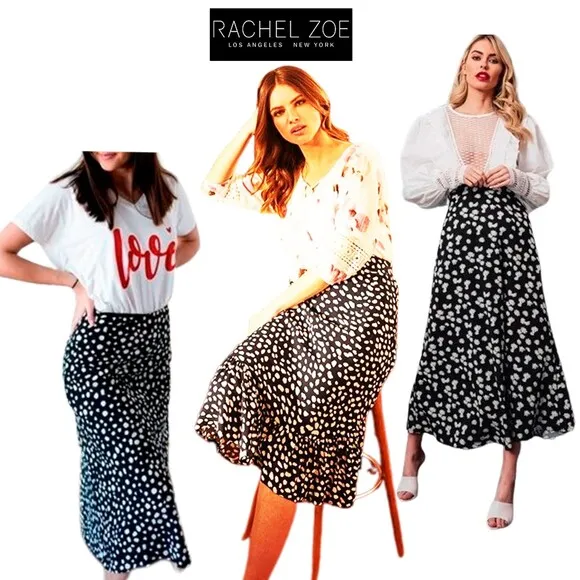 RACHEL ZOE NEW Spotted A-Line Midi Skirt M/10