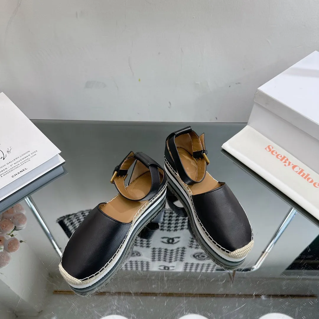 RAFFIA CHLOÉ AND BLACK WOVEN BY IN Efficient shipping Exclusive sale SANDAL CALFSKIN SEE ESPADRILLES