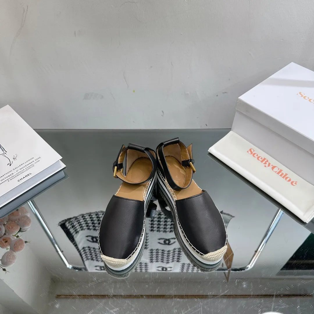 RAFFIA CHLOÉ AND BLACK WOVEN BY IN Efficient shipping Exclusive sale SANDAL CALFSKIN SEE ESPADRILLES