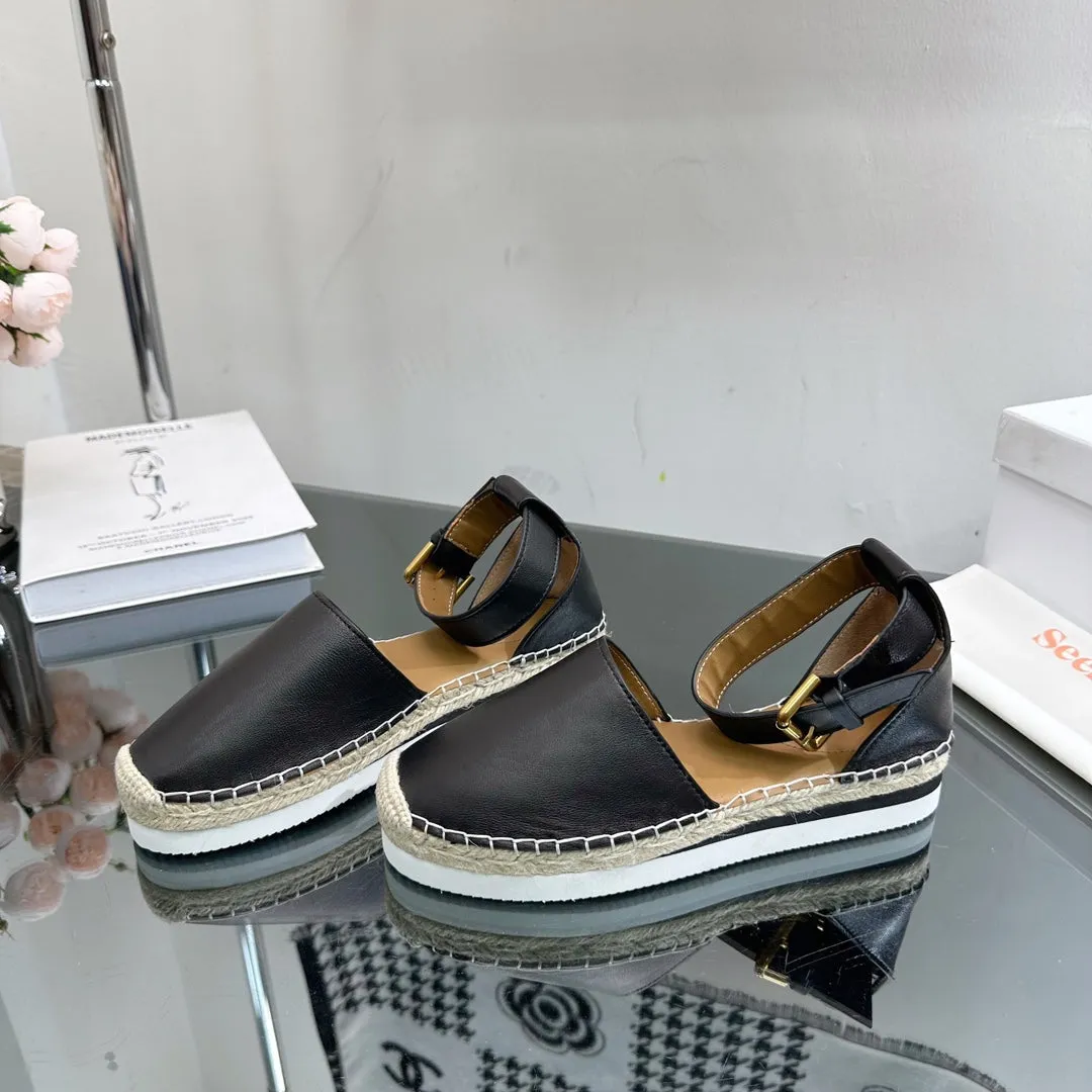 RAFFIA CHLOÉ AND BLACK WOVEN BY IN Efficient shipping Exclusive sale SANDAL CALFSKIN SEE ESPADRILLES