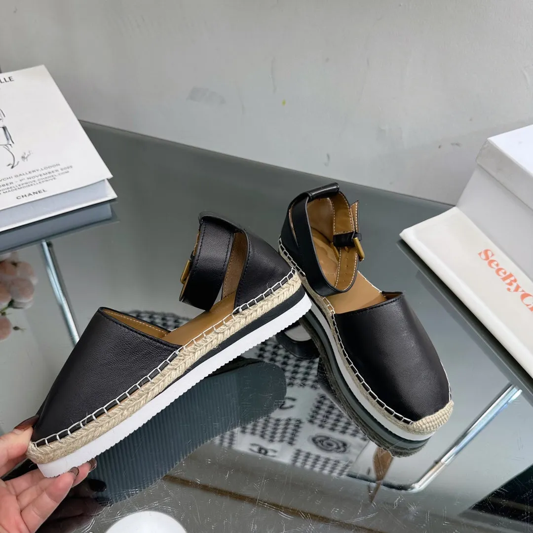 RAFFIA CHLOÉ AND BLACK WOVEN BY IN Efficient shipping Exclusive sale SANDAL CALFSKIN SEE ESPADRILLES