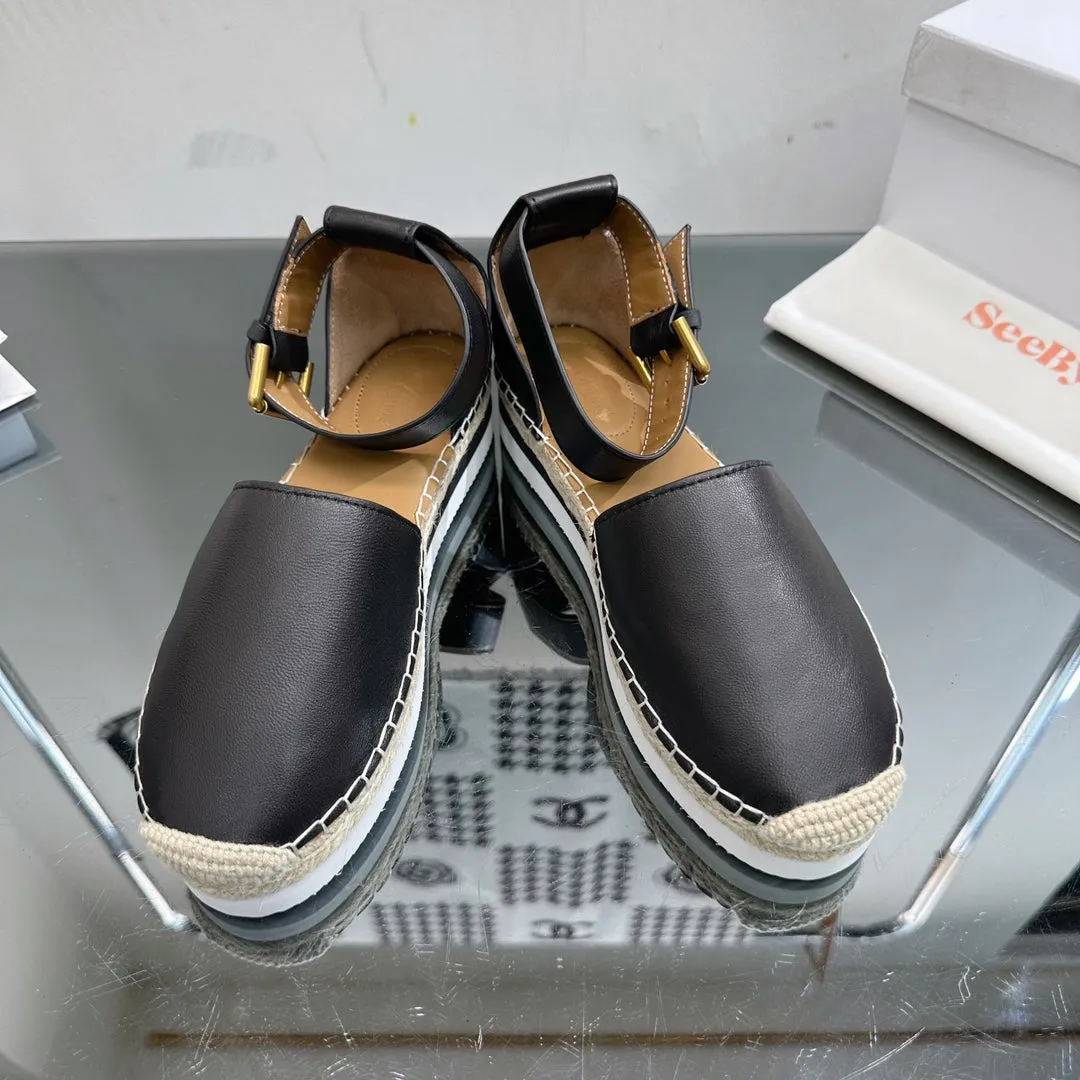 RAFFIA CHLOÉ AND BLACK WOVEN BY IN Efficient shipping Exclusive sale SANDAL CALFSKIN SEE ESPADRILLES